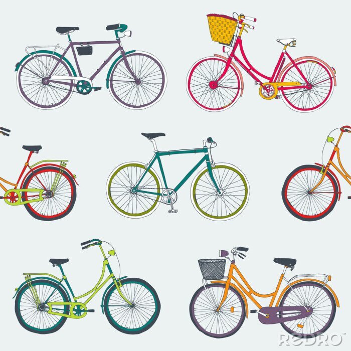 Tapete Hand gezeichnet Vektor nahtlose Muster mit Stadt Fahrräder