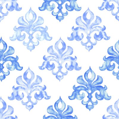 Tapete Hand gezeichnete Aquarellverzierung, blaues nahtloses Muster, Weinlese, die Hintergrund wiederholt.