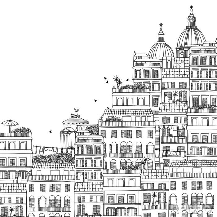 Tapete Hand gezeichnete Schwarzweiss-Abbildung von Rom