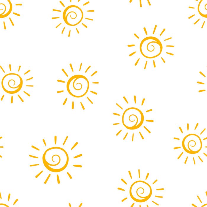 Tapete Hand gezeichneter nahtloser Musterhintergrund der Sonnenikone. Business-Konzept-Vektor-Illustration. Handdrawn Sonnenscheinsymbolmuster.