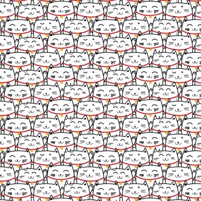 Tapete Hand gezeichnetes glückliches Katzen-Vektormuster. Gekritzelkunst