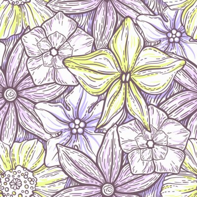 Tapete Hand gezeichnetes Muster mit dekorativem Blumenverzierung. Stilisierte bunte Blumen. Sommer Frühling neutralen Hintergrund. Vektor-Illustration