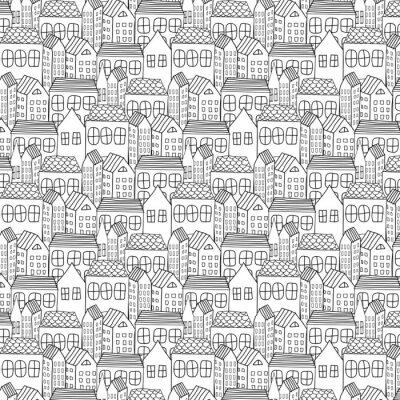 Tapete Hand gezeichnetes Muster mit Stadt-Hintergrund. Vektor-Illustration.