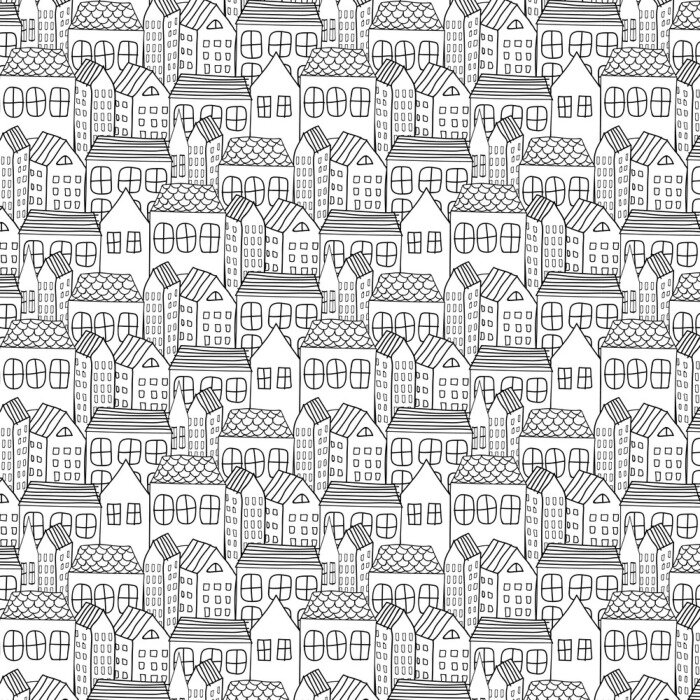 Tapete Hand gezeichnetes Muster mit Stadt-Hintergrund. Vektor-Illustration.