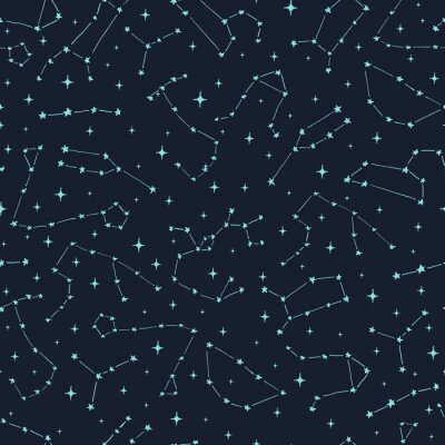 Tapete Hand gezeichnetes nahtloses Muster des Vektors mit Tierkreiskonstellationen: Widder, Stier, Zwillinge, Krebs, Löwe, Jungfrau, Waage, Skorpion, Schütze, Steinbock, Wassermann und Fische.