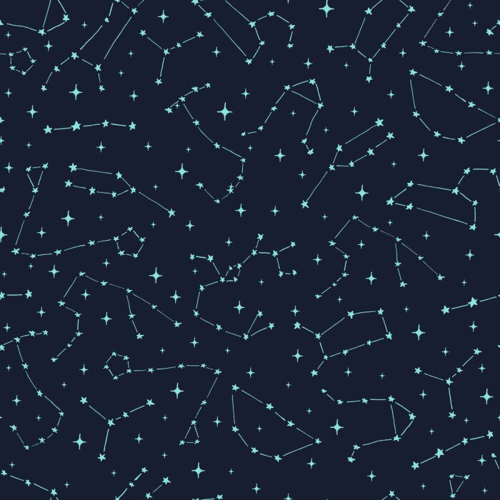 Tapete Hand gezeichnetes nahtloses Muster des Vektors mit Tierkreiskonstellationen: Widder, Stier, Zwillinge, Krebs, Löwe, Jungfrau, Waage, Skorpion, Schütze, Steinbock, Wassermann und Fische.