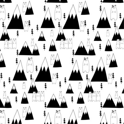 Tapete Hand gezeichnetes nettes Bären- und Waldmuster.