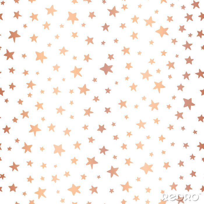 Tapete Handdrawn stars rose gold foil vector background. Seamless pattern for Christmas and celebrations. Hand drawn copper stars on white. For gift wrapping paper, greeting cards, wallpaper, poster, banner