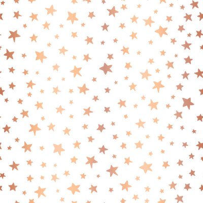 Tapete Handdrawn stars rose gold foil vector background. Seamless pattern for Christmas and celebrations. Hand drawn copper stars on white. For gift wrapping paper, greeting cards, wallpaper, poster, banner