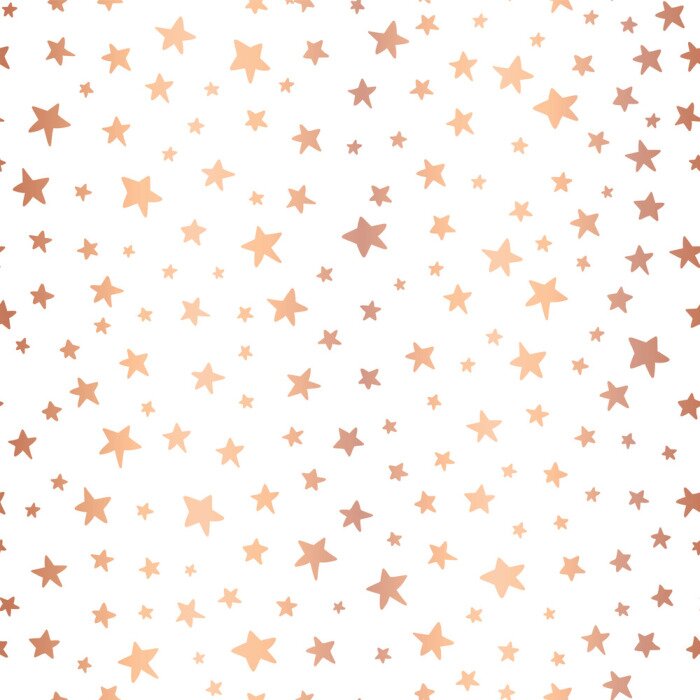 Tapete Handdrawn stars rose gold foil vector background. Seamless pattern for Christmas and celebrations. Hand drawn copper stars on white. For gift wrapping paper, greeting cards, wallpaper, poster, banner