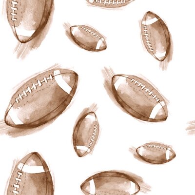 Tapete Handgezeichnet Aquarell nahtlose Muster mit American Football Bälle. Wiederholter Hintergrund im Retro-Stil. Sportmuster