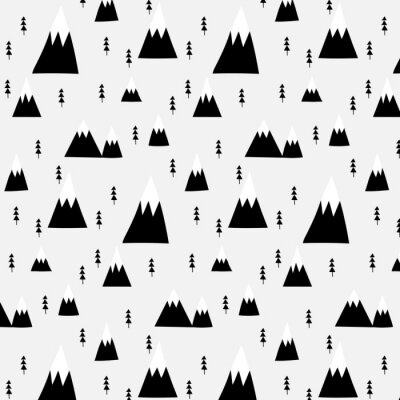 Tapete Handgezeichneter Wald und Bergmuster.