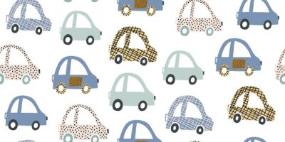 Handgezeichnetes nahtloses Muster der Kinder mit bunten Autos