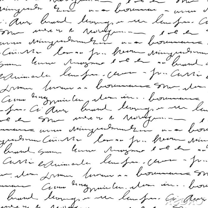 Tapete Handwritten abstract text seamless pattern, vector monochrome script background