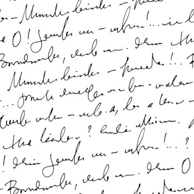 Tapete Handwritten abstract text vector seamless pattern, vector monochrome script isolated on white background