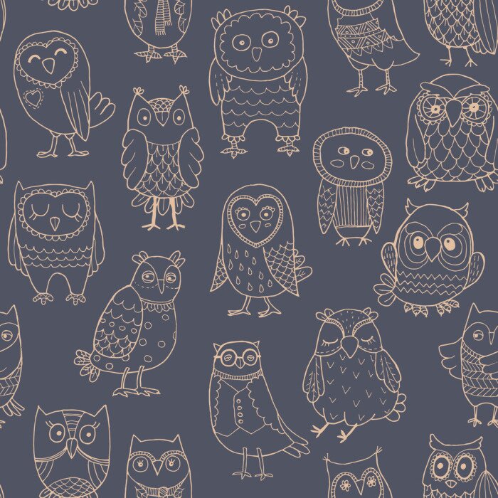 Tapete Hell umrandete Eulen auf dunklem Hintergrund