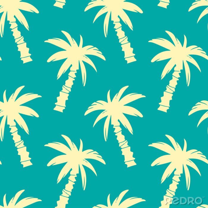 Tapete Helle Palmen auf einem einfarbigen Hintergrund
