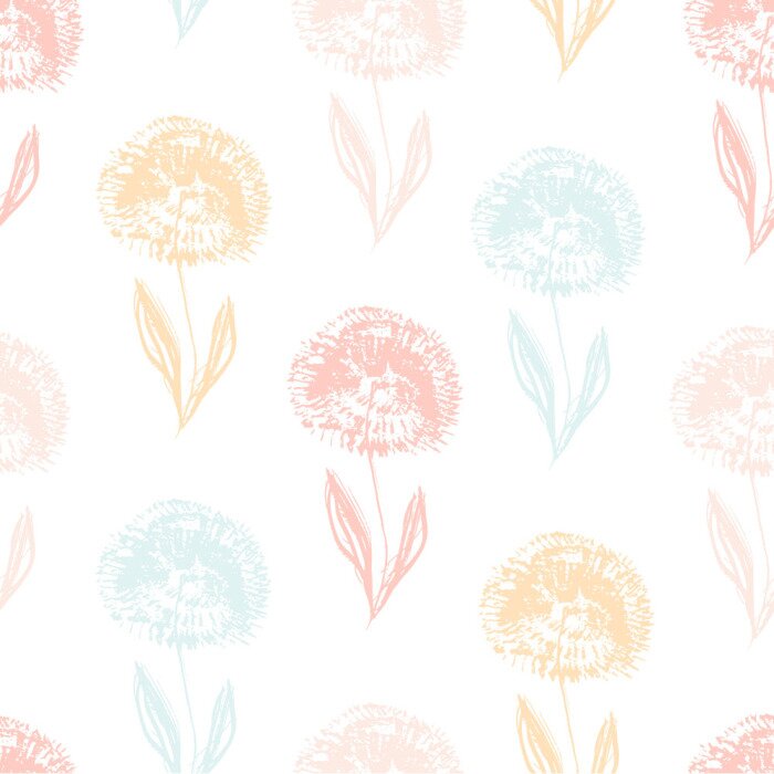 Tapete Helle Pusteblumen auf einem subtilen weißen Hintergrund