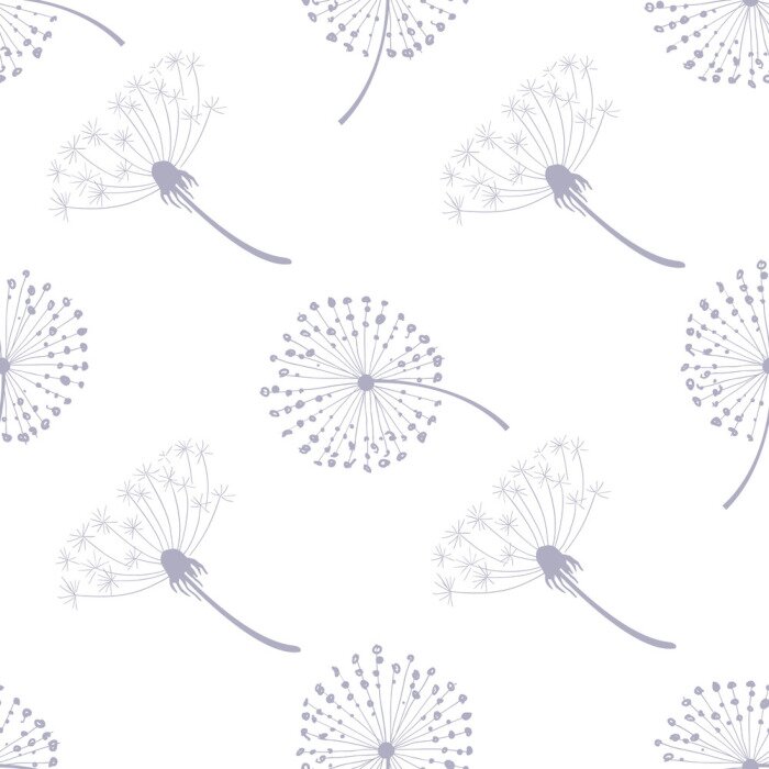 Tapete Hellgraue Pusteblumen auf weißem Hintergrund