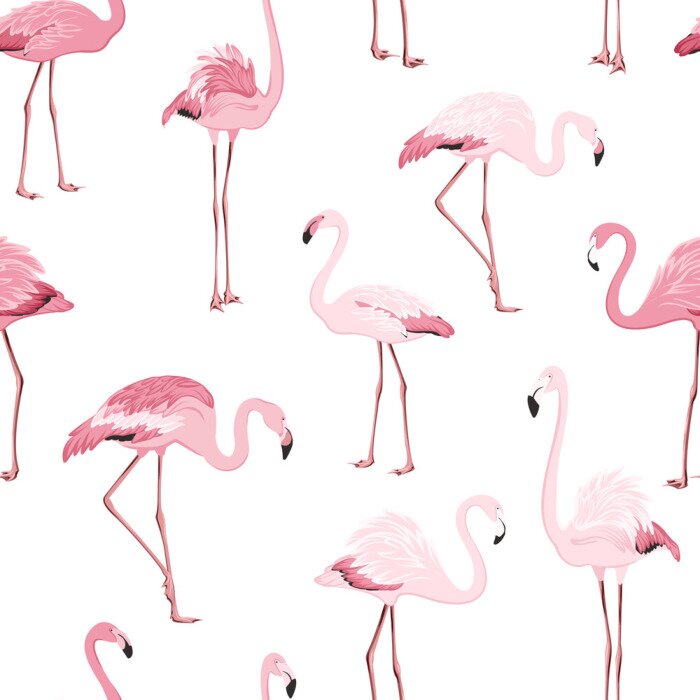 Tapete Hellrosa Flamingos auf einem Motiv mit blauem Hintergrund