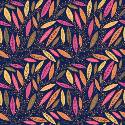 Tapete Herbst Blätter auf Zweigen mit Beeren nahtlose Muster