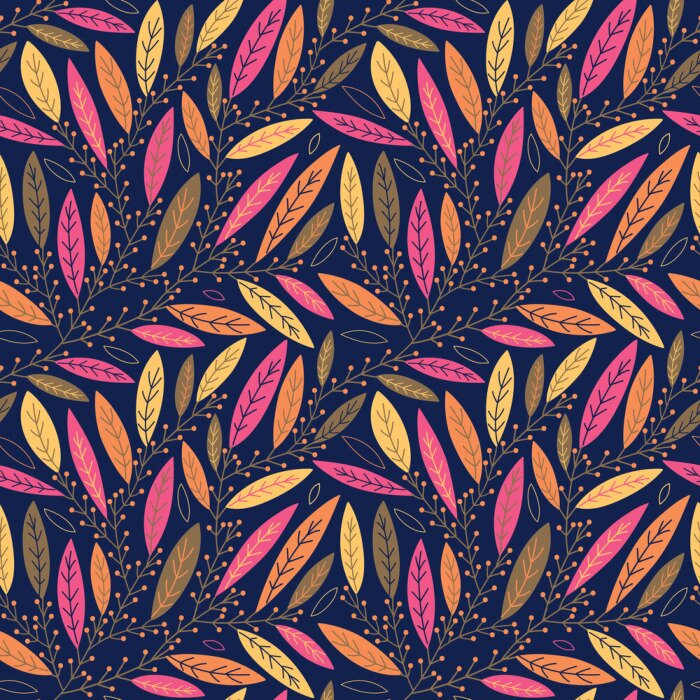 Tapete Herbst Blätter auf Zweigen mit Beeren nahtlose Muster