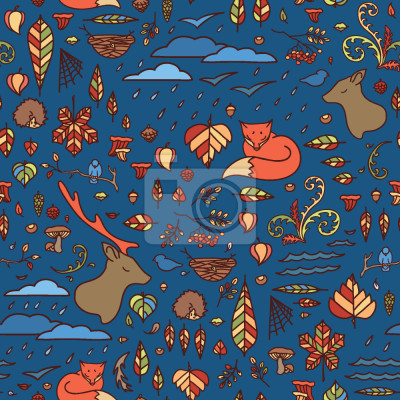 Tapete Herbstfüchse inmitten von Blättern und Regen