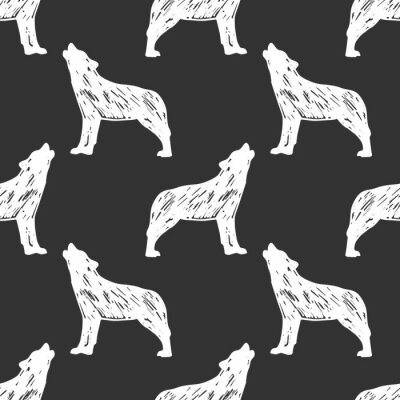 Tapete Heulende weiße Wölfe auf schwarzem Hintergrund