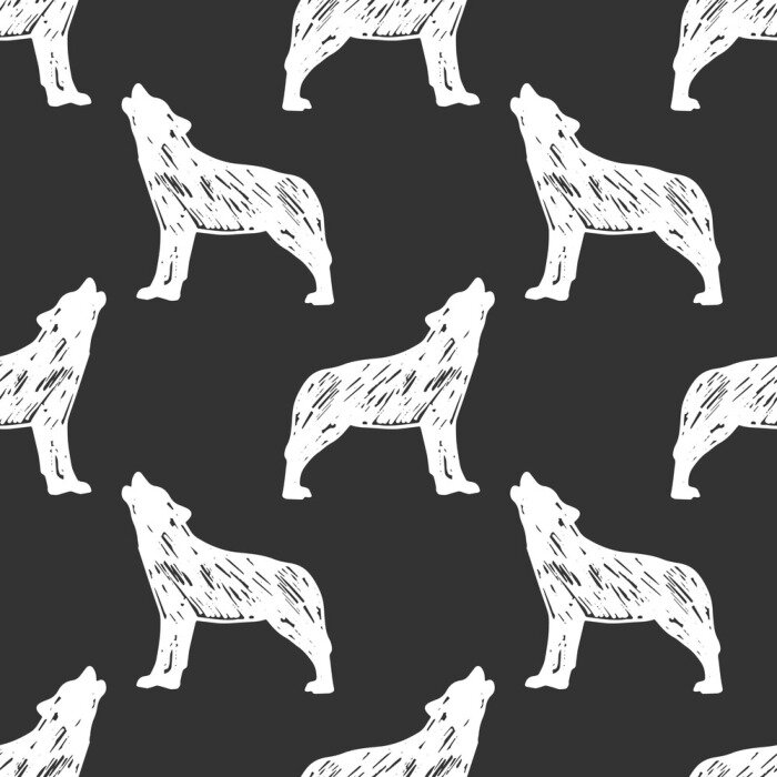 Tapete Heulende weiße Wölfe auf schwarzem Hintergrund