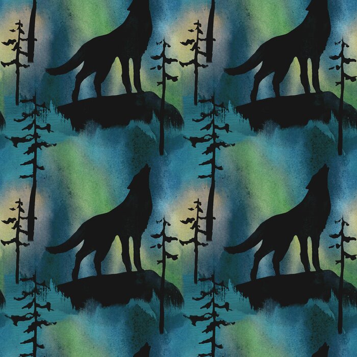 Tapete Heulende Wölfe gegen die Aurora