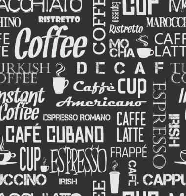 Tapete Hintergrund nahtlose Fliese von Kaffee Worte und Symbole