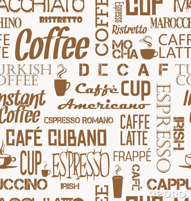 Tapete Hintergrund nahtlose Fliese von Kaffee Worte und Symbole