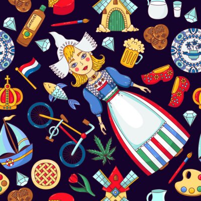 Tapete Holland Netherlands icons seamless vector pattern