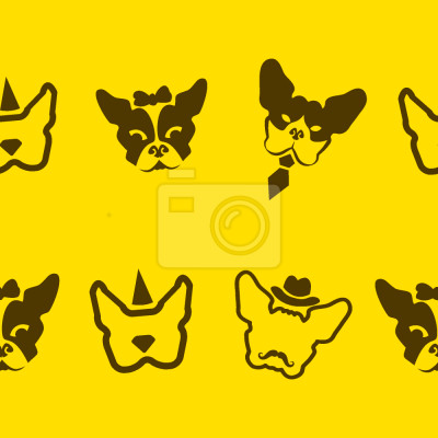 Tapete Hunde französische Bulldoggen auf gelbem Hintergrund