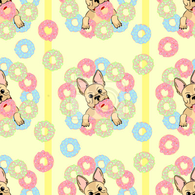 Tapete Hunde französische Bulldoggen und bunte Donuts