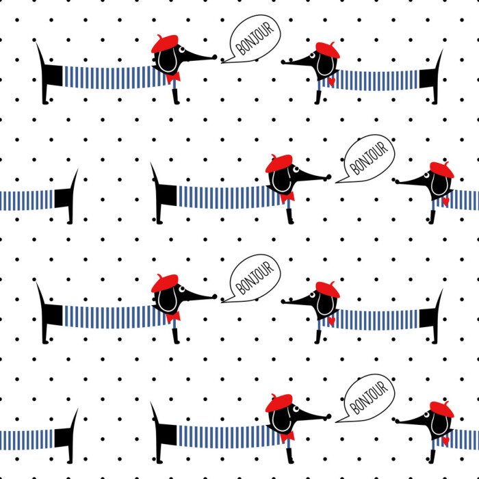 Tapete Hunde im französischen Stil und Punkte