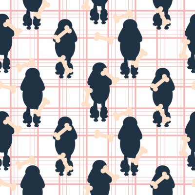 Tapete Hunde Pudel auf kariertem Hintergrund