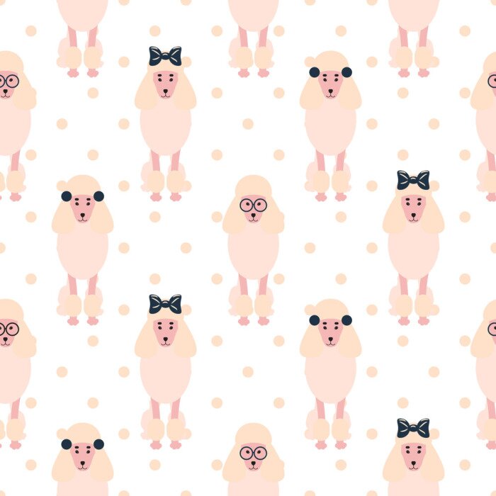 Tapete Hunde Pudel mit Schleifen und Brille