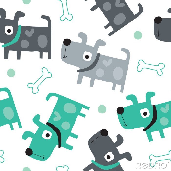 Tapete Hunde und Knochen auf grau-grünem Hintergrund