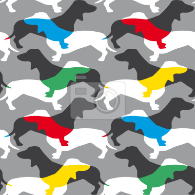 Tapete Hundesilhouetten auf grau-buntem Hintergrund