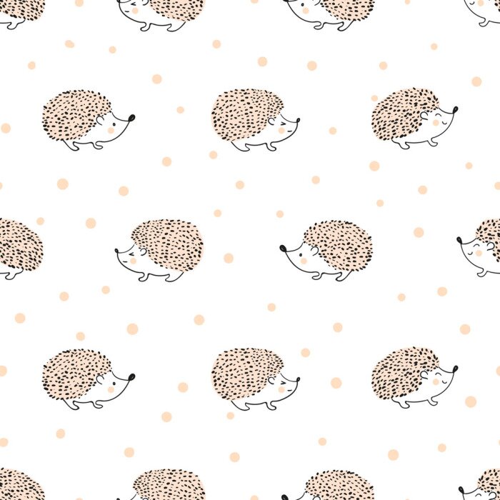 Tapete Igel und Punkte auf weißem Hintergrund