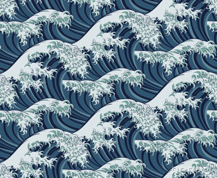 Tapete Illustrierte orientalische traditionelle japanische Welle