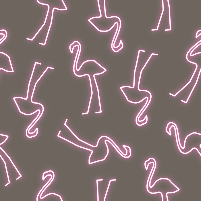 Tapete Imitation von Neonflamingos auf dunklem Hintergrund