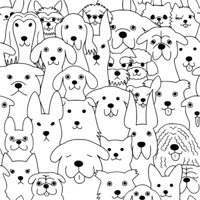 Tapete In einer Gruppe sitzende Hunde in Schwarz und Weiß