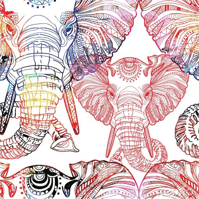 Tapete Indische bunte Elefanten
