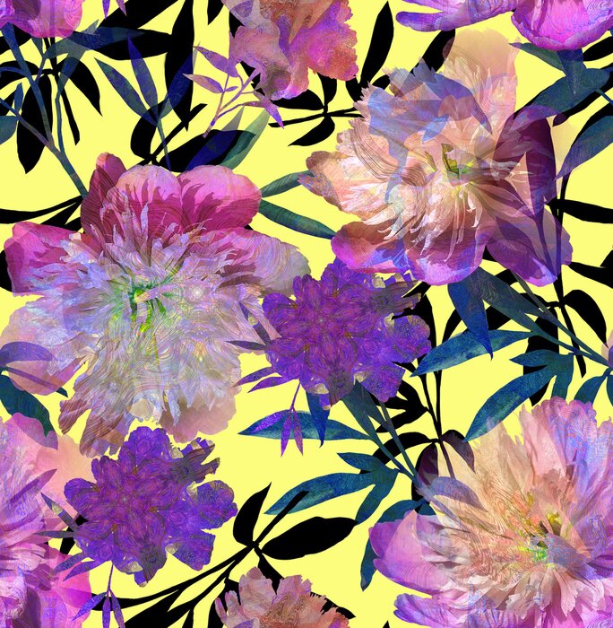 Tapete Intensives Pfingstrosenfilet in gelbem Kontrast