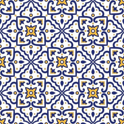 Italian tile pattern vector seamless with vintage ornaments. Portuguese azulejos, mexican talavera, italy sicily majolica motifs. Tiled texture for ceramic kitchen wall or bathroom mosaic floor.