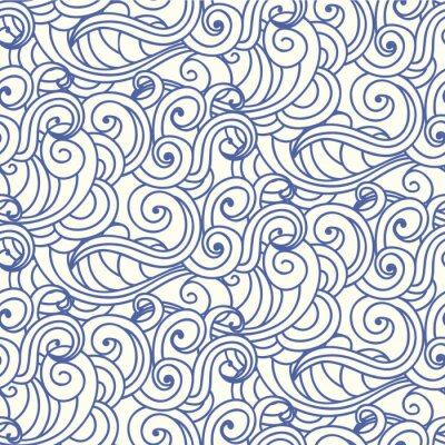 Tapete Japanese, Chinese ocean waves, clouds seamless pattern