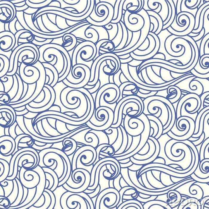 Tapete Japanese, Chinese ocean waves, clouds seamless pattern