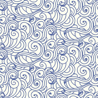 Tapete Japanese, Chinese ocean waves, clouds seamless pattern